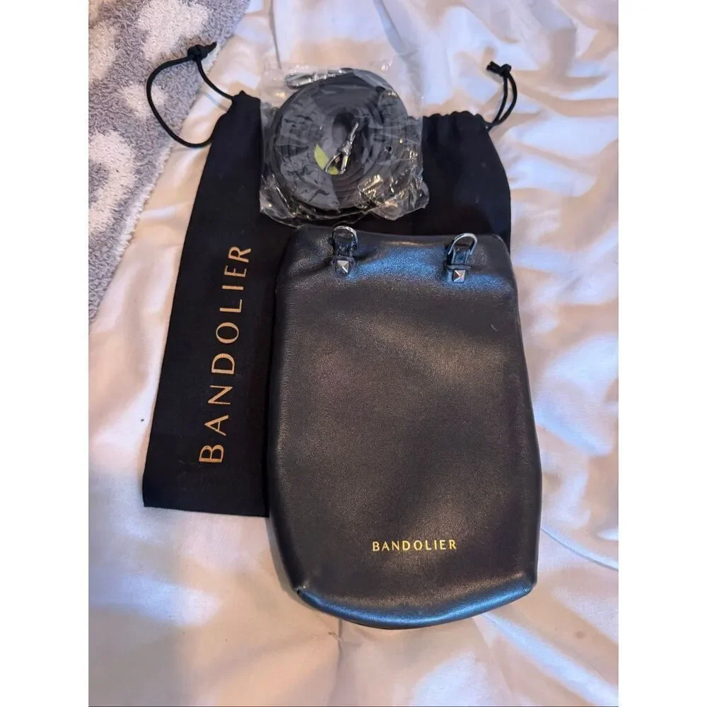 Bandolier black leather Nicole crossbody strap & Dylan top flap pouch/bag purse